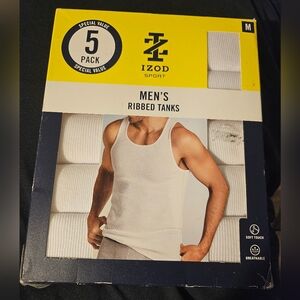 IZOD Tank Top Men's Medium White Cotton Ribbed Round Neck‎ Undershirts Pack of 5